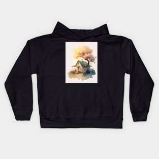 Charming Cute Small Little Cottage with Peach Tree Art Print Kids Hoodie